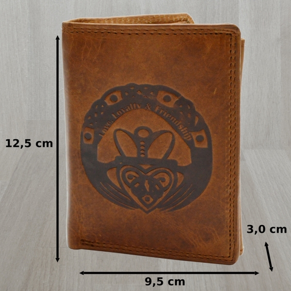 flevado Herrengeldbörse mit Druck Label Love,Loyalty, Friendship und RFID Schutz Echtes Leder Braun